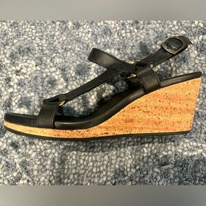 Teva Black leather Wedge Sandals (Size 9)